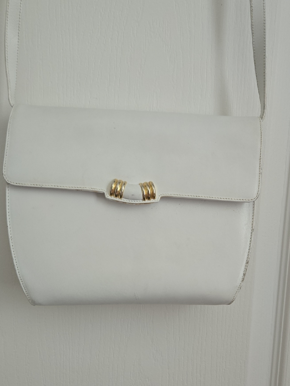 Salvatore Ferragamo White Leather Shoulder Bag with Gold Hardware